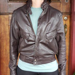 Vintage Chess King Brown Leather Bomber Jacket